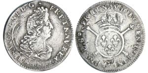 Louis XIV (1643-1715) - 1/12 écu aux insignes - 1702 X (Amiens) flan réf Louis XIV (1643-1715) - 1/12 écu aux insignes - 1702 X (Amiens) flan réf