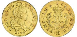 Louis XV (1715-1774) - Louis d’or Mirliton aux palmes longues - 1724 H (La Rochelle) Louis XV (1715-1774) - Louis d’or Mirliton aux palmes longues - 1724 H (La Rochelle)
