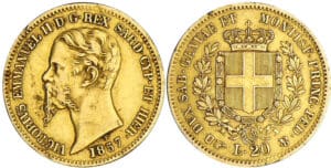 Italie - Emanuele II - 20 lire 1857 (Turin) Italie - Emanuele II - 20 lire 1857 (Turin)