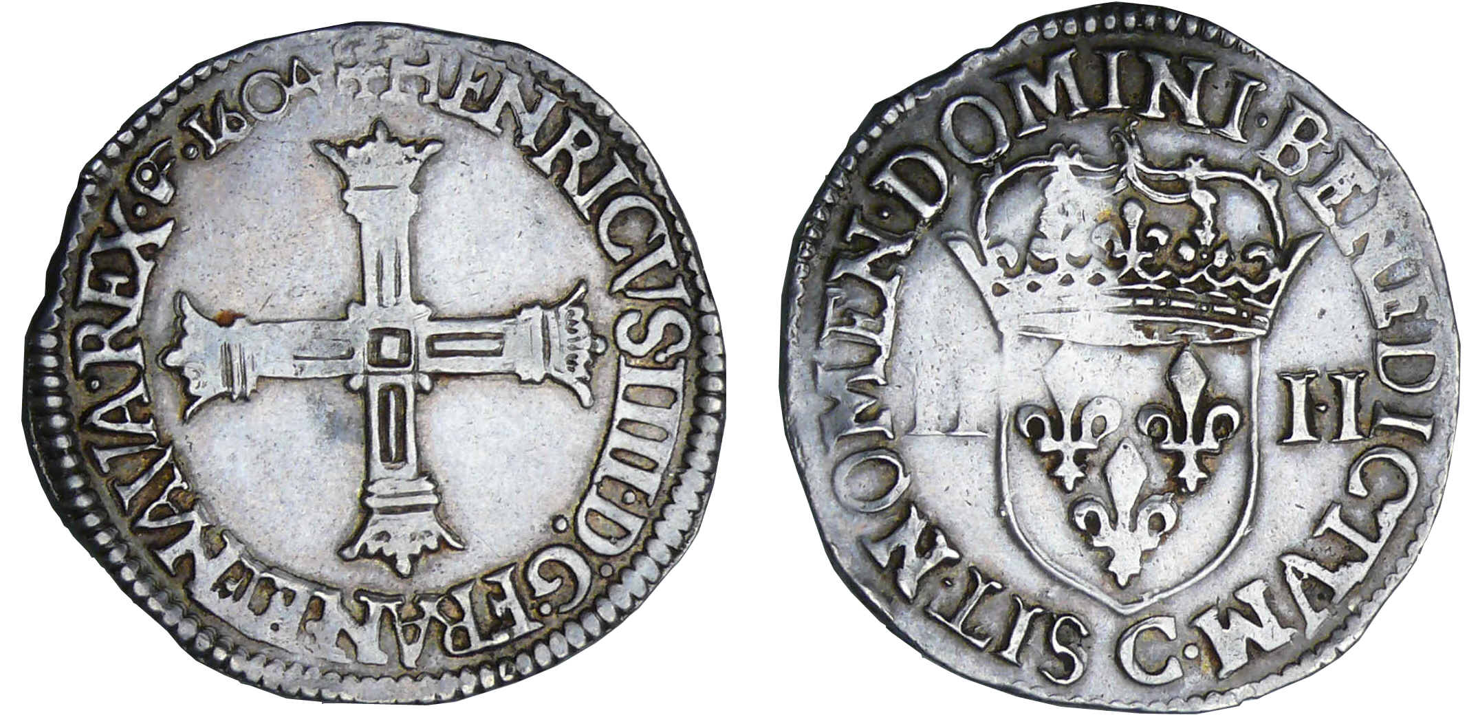 Henri IV (1589-1610) - Quart d'écu à la croix bâtonnée couronnée - 1604 C (Saint-Lô) Henri IV (1589-1610) - Quart d'écu à la croix bâtonnée couronnée - 1604 C (Saint-Lô)