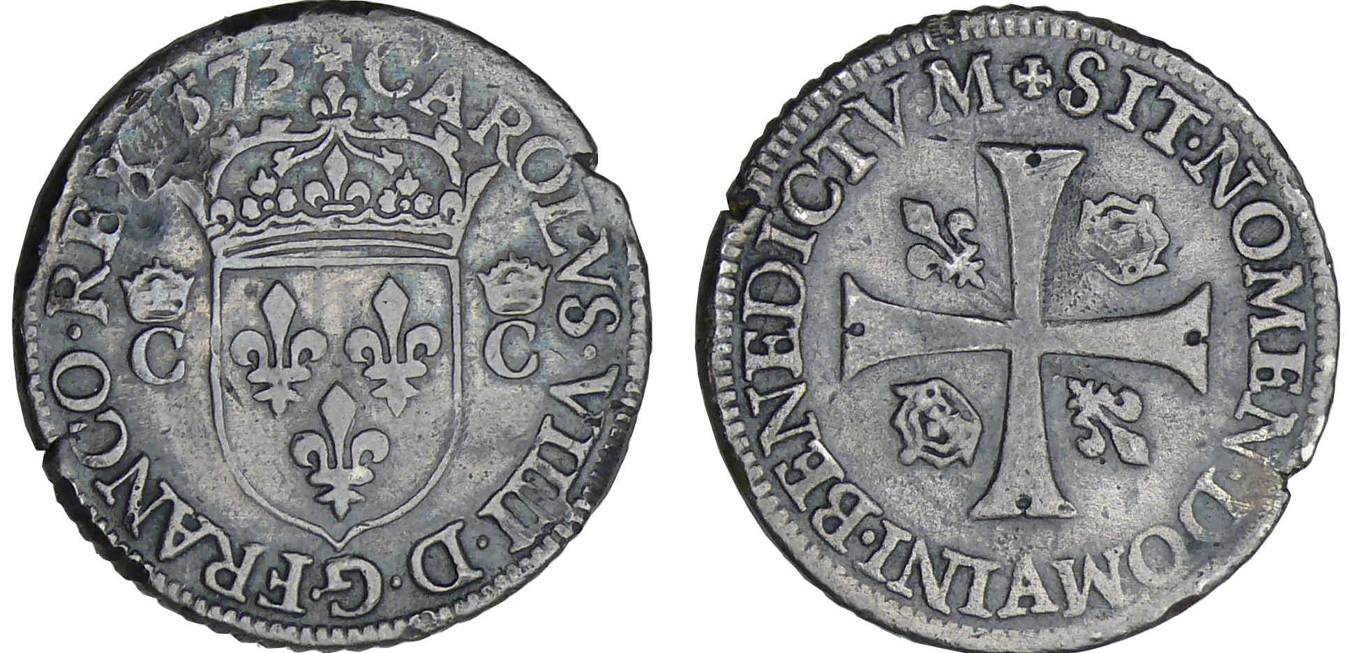 Charles IX (1560-1574) - Douzain - 3ème type - 1573 A (Paris) piéfort quadruple Charles IX (1560-1574) - Douzain - 3ème type - 1573 A (Paris) piéfort quadruple