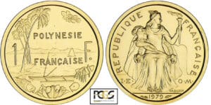 Polynésie française - 1 franc I.E.O.M 1979 piéfort or Polynésie française - 1 franc I.E.O.M 1979 piéfort or