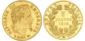 5 francs Napoléon III tête laurée - 1868 BB (Strasbourg)