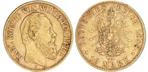 Allemagne - Wurttemberg - Karl - 10 mark 1888 F (Freudenstadt) Allemagne - Wurttemberg - Karl - 10 mark 1888 F (Freudenstadt)