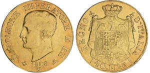 Italie - Règne d'Italie - 40 lire 1er type - Tranche en relief - 1808 M Italie - Règne d'Italie - 40 lire 1er type - Tranche en relief - 1808 M