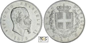 Italie - Vittorio Emanuele II - 5 lire 1875 M (Milan) Italie - Vittorio Emanuele II - 5 lire 1875 M (Milan)