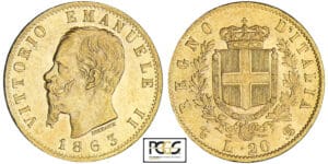 Italie - Vittorio Emanuele II - 20 lire 1863 T (Turin) Italie - Vittorio Emanuele II - 20 lire 1863 T (Turin)