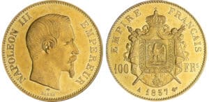 100 francs Napoléon III tête nue - 1857 A (Paris)