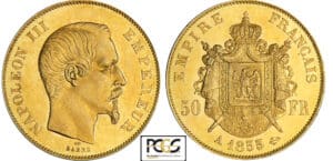 50 francs Napoléon III tête nue - 1855 A (Paris)