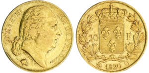Louis XVIII (1815-1824) - 20 francs au buste nu 1820 Q (Perpignan)