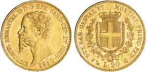 Italie - Vittorio Emanuele II - 20 lire 1860 (Gênes) Italie - Vittorio Emanuele II - 20 lire 1860 (Gênes)