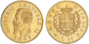 Italie - Vittorio Emanuele II - 10 lire 1863 T (Turin) Italie - Vittorio Emanuele II - 10 lire 1863 T (Turin)