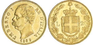 Italie - Umberto I - 20 lire 1889 R (Rome) Italie - Umberto I - 20 lire 1889 R (Rome)