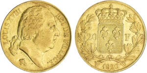 Louis XVIII (1815-1824) - 20 francs au buste nu 1820 W (Lille) Louis XVIII (1815-1824) - 20 francs au buste nu 1820 W (Lille)