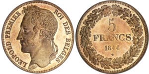 Belgique - Léopold 1er - 5 francs 1844 - Essai en bronze Belgique - Léopold 1er - 5 francs 1844 - Essai en bronze