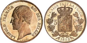 Belgique - Léopold 1er - 5 francs 1858 - Essai en bronze Belgique - Léopold 1er - 5 francs 1858 - Essai en bronze