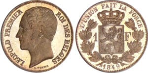 Belgique - Léopold 1er - 1 franc 1849 - Essai en bronze Belgique - Léopold 1er - 1 franc 1849 - Essai en bronze