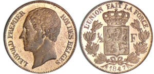 Belgique - Léopold 1er - 1 /2 franc 1847 - Essai en bronze Belgique - Léopold 1er - 1 /2 franc 1847 - Essai en bronze