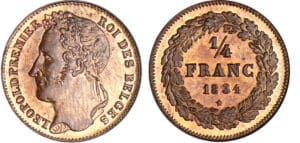Belgique - Léopold 1er - 1 /4 franc 1834 - Essai en bronze Belgique - Léopold 1er - 1 /4 franc 1834 - Essai en bronze