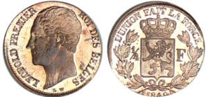 Belgique - Léopold 1er - 1 /4 franc 1849 - Essai en bronze Belgique - Léopold 1er - 1 /4 franc 1849 - Essai en bronze