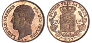 Belgique - Léopold 1er - 20 centimes 1852 - Essai en bronze Belgique - Léopold 1er - 20 centimes 1852 - Essai en bronze