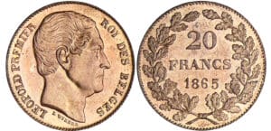 Belgique - Léopold 1er - 20 francs 1865 - Essai en bronze Belgique - Léopold 1er - 20 francs 1865 - Essai en bronze