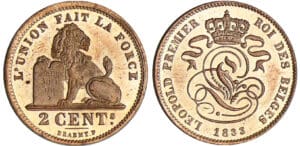 Belgique - Léopold 1er - 2 centimes 1833 - Essai en bronze Belgique - Léopold 1er - 2 centimes 1833 - Essai en bronze
