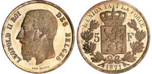 Belgique - Léopold II - 5 francs 1871 - essai en bronze Belgique - Léopold II - 5 francs 1871 - essai en bronze