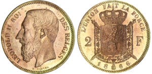 Belgique - Léopold II - 2 francs 1866 - essai en bronze Belgique - Léopold II - 2 francs 1866 - essai en bronze