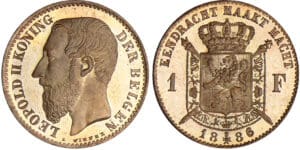 Belgique - Léopold II - 1 franc 1886 - essai en bronze Belgique - Léopold II - 1 franc 1886 - essai en bronze