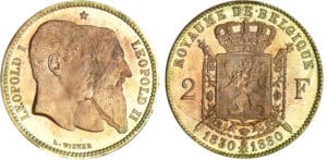 Belgique - Léopold II - 2 francs 1880 - essai en bronze Belgique - Léopold II - 2 francs 1880 - essai en bronze