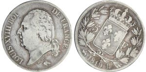 5 francs Louis XVIII au buste nu - 1819 B (Rouen) axe décalé