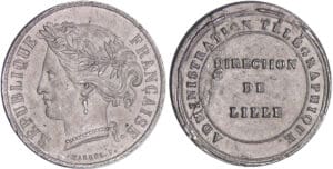 Jeton en étain - Administration du télégraphe - Direction de Lille Jeton en étain - Administration du télégraphe - Direction de Lille
