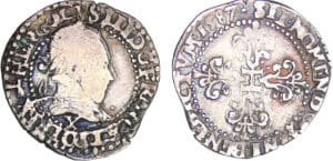 Henri III (1574-1589) - Quart de franc au col plat - 1587 X (Amiens) Henri III (1574-1589) - Quart de franc au col plat - 1587 X (Amiens)