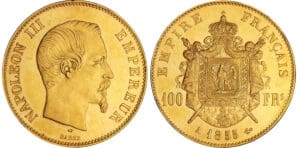 100 francs Napoléon III tête nue - 1855 A (Paris)