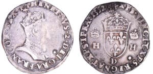 Henri II (1547-1559) - Demi-teston à la tête couronnée - 1552 D (Lyon) Henri II (1547-1559) - Demi-teston à la tête couronnée - 1552 D (Lyon)