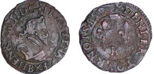 Henri IV (1589-1610) - Denier tournois - 1593 B (Dieppe) Henri IV (1589-1610) - Denier tournois - 1593 B (Dieppe)