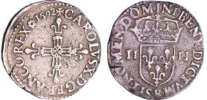 Charles X (1589-1590) - Quart d'écu - 1592 B (Rouen) Charles X (1589-1590) - Quart d'écu - 1592 B (Rouen)