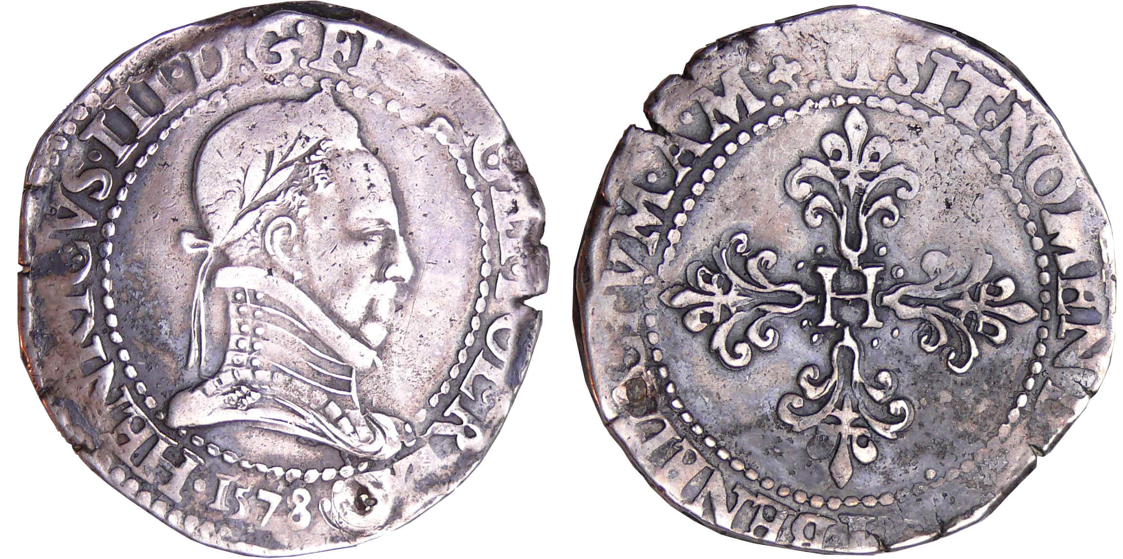 Henri III (1574-1589) - Franc au col plat - 1578 D (Lyon) Henri III (1574-1589) - Franc au col plat - 1578 D (Lyon)