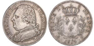 Louis XVIII (1815-1824) - 5 francs au buste habillé 1814 H (La Rochelle) Louis XVIII (1815-1824) - 5 francs au buste habillé 1814 H (La Rochelle)