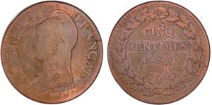 Directoire (1795-1799) - 5 centimes Dupré surfrappe AN 5 D (Lyon)