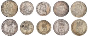 Louis XV (1715-1774) - Lot de 5 monnaies de 1/3 d'écu et 1/6 d'écu