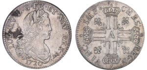 Louis XV (1715-1774) - Petit louis d’argent - 1720 A (Paris) 1er sem Louis XV (1715-1774) - Petit louis d’argent - 1720 A (Paris) 1er sem