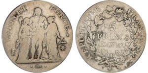 Directoire (1795-1799) - 5 francs Hercule union et force An 10 MA (Marseille) Directoire (1795-1799) - 5 francs Hercule union et force An 10 MA (Marseille)