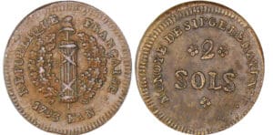 République française (L'an 2 de l'Egalité) - Siège de Mayence - 2 sols 1793 - An 2ème