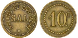 Cap vert - Jeton - Cie Française des salins - 10 centimes 1919 Cap vert - Jeton - Cie Française des salins - 10 centimes 1919