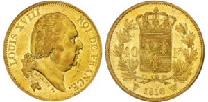 Louis XVIII (1815-1824) - 40 francs 1816 W (Lille) Louis XVIII (1815-1824) - 40 francs 1816 W (Lille)
