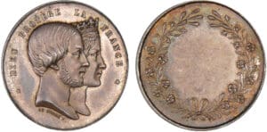 France - Henri V, Médaille de mariage du Comte et de la Comtesse de Chambord, ND, par Le Saché France - Henri V, Médaille de mariage du Comte et de la Comtesse de Chambord, ND, par Le Saché