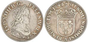 Louis XIV (1643-1715) - ¼ d’écu à la mèche courte - 1644 A (Paris) rose
