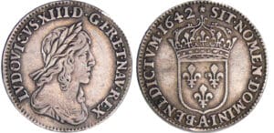 Louis XIII (1610-1643) - 1/12 d'écu du 2ème poinçon de Warin - 1642 A (Paris), Rose et sans baies